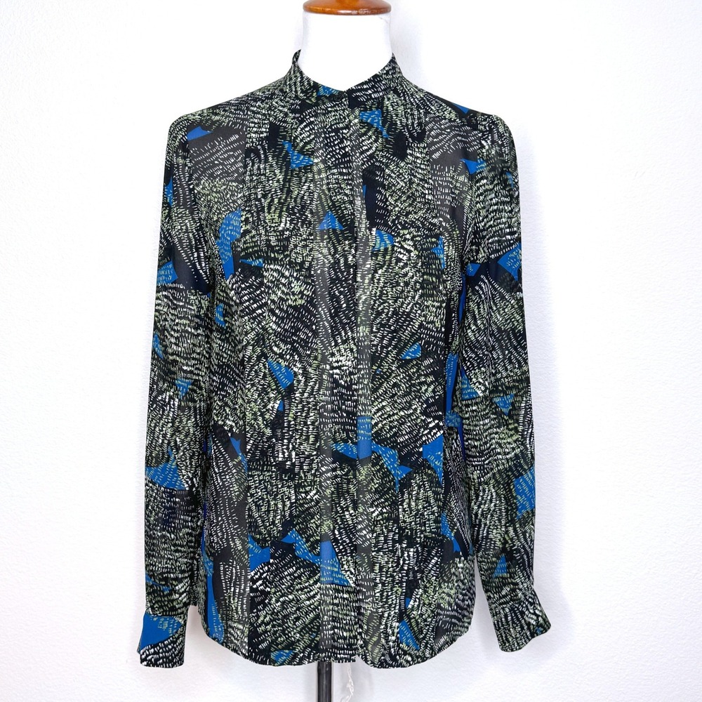 REISS Lea Semi-Sheer Blouse 4 Jungle Leaf Print‎ Long Sleeve Office Career Wear